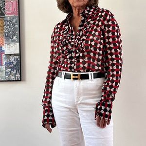 Akris P ruffle front blouse